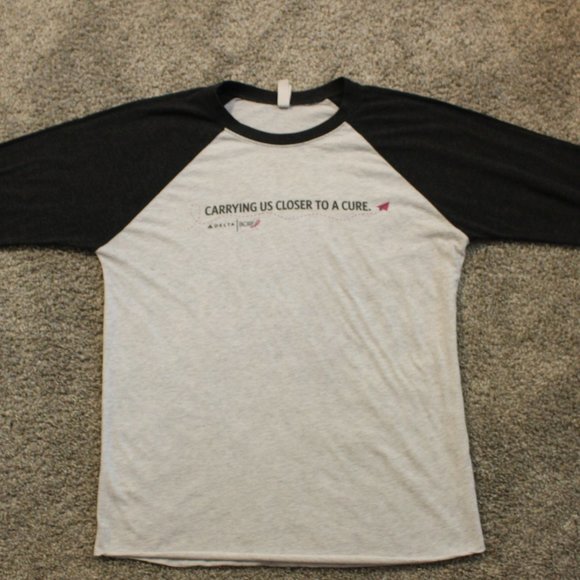 Delta Tops - Vintage Baseball Shirt Black Grey Breast Cancer